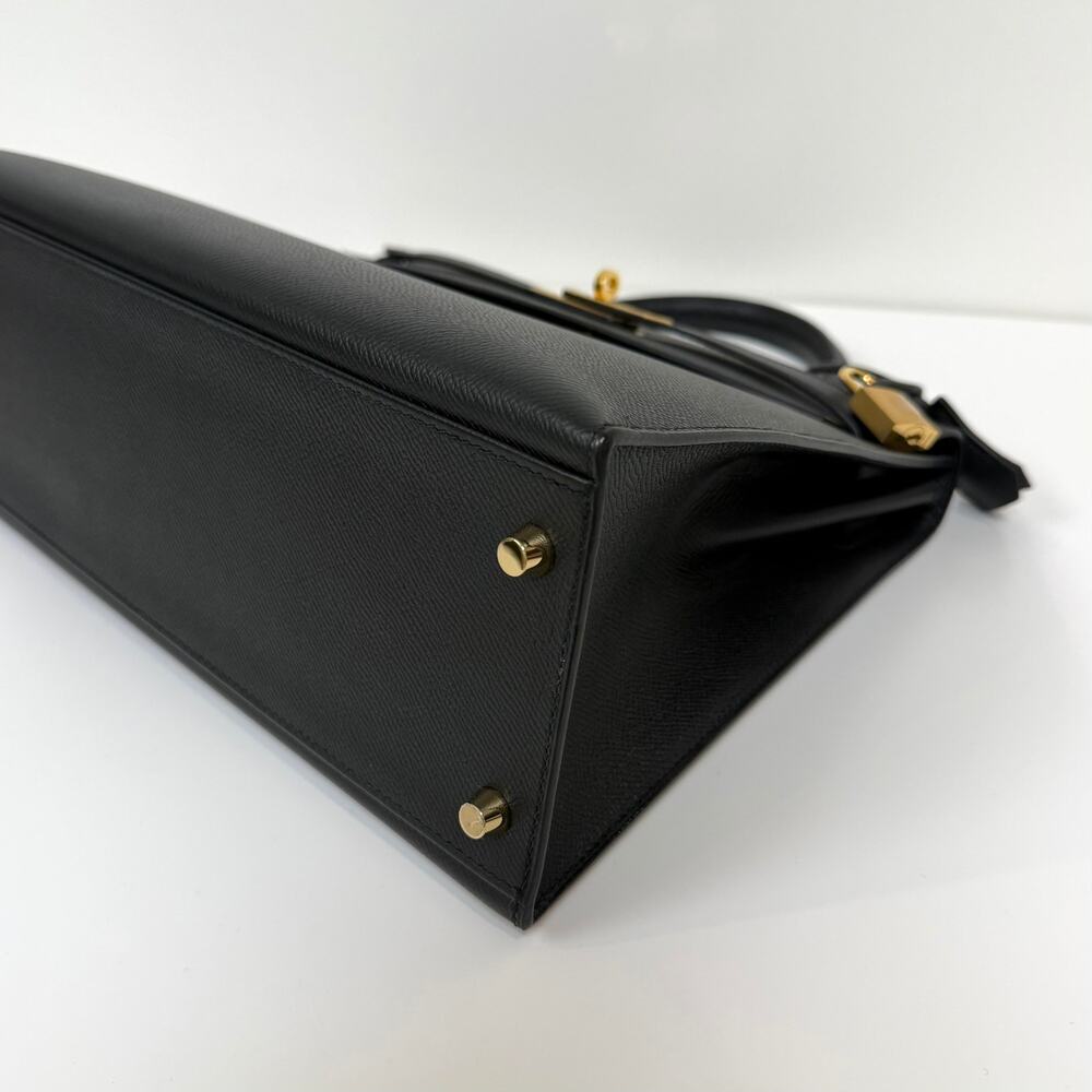 HERMES Kelly 32 Black Epsom Gold Hardware Handbag Leather Top Handle Crossbody - Picture 12 of 13